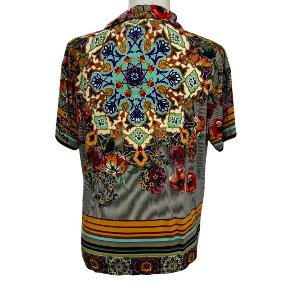 Johnny Was JWLA Hunter Polo Shirt | Floral Tile Print Bamboo Blend | Size S - Picture 3 of 6